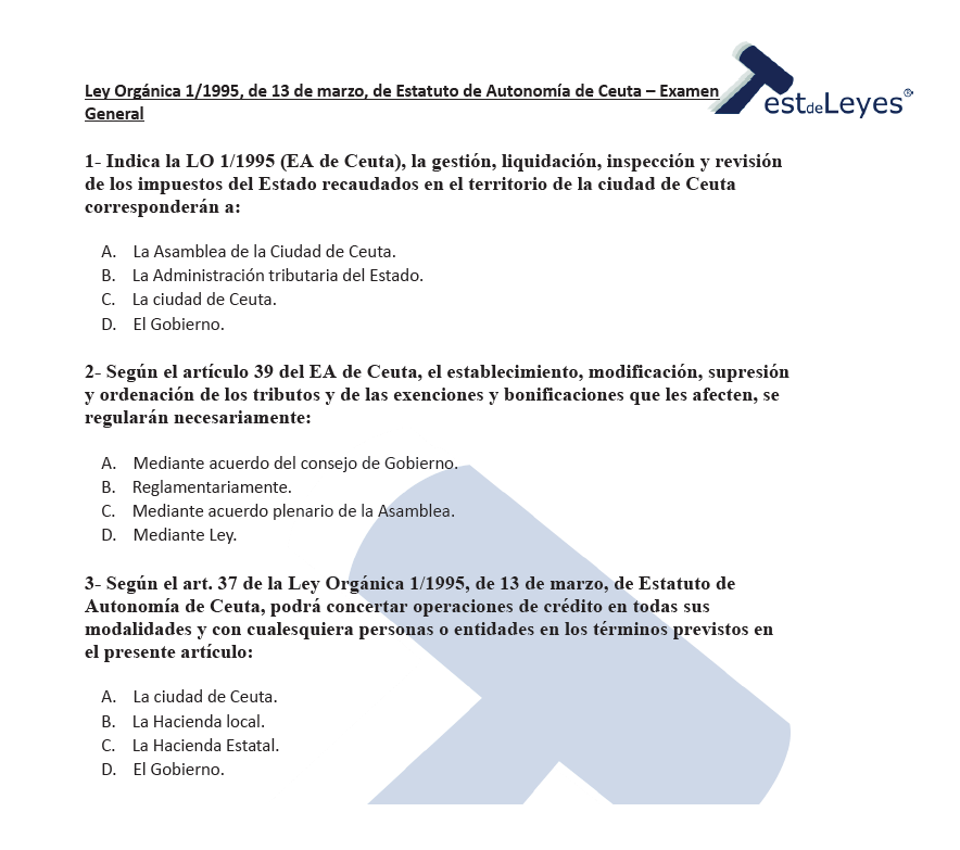 Ley Orgánica 1/1995, de 13 de marzo, de Estatuto de Autonomía de Ceuta - Examen General - Imagen 2