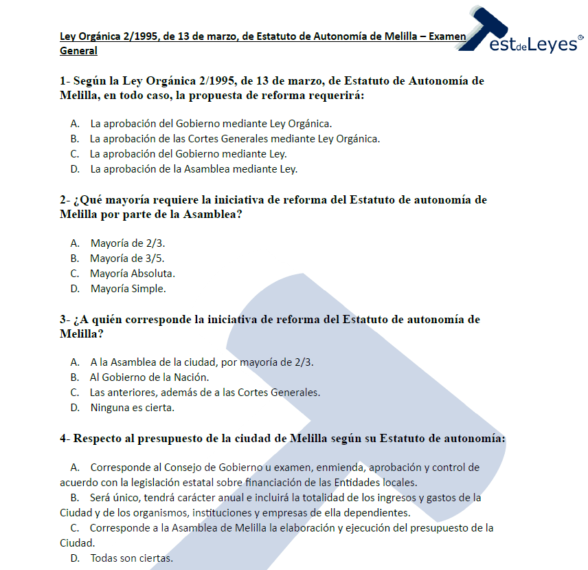 Ley Orgánica 2/1995, Estatuto de Autonomía de Melilla - Examen General - Imagen 2