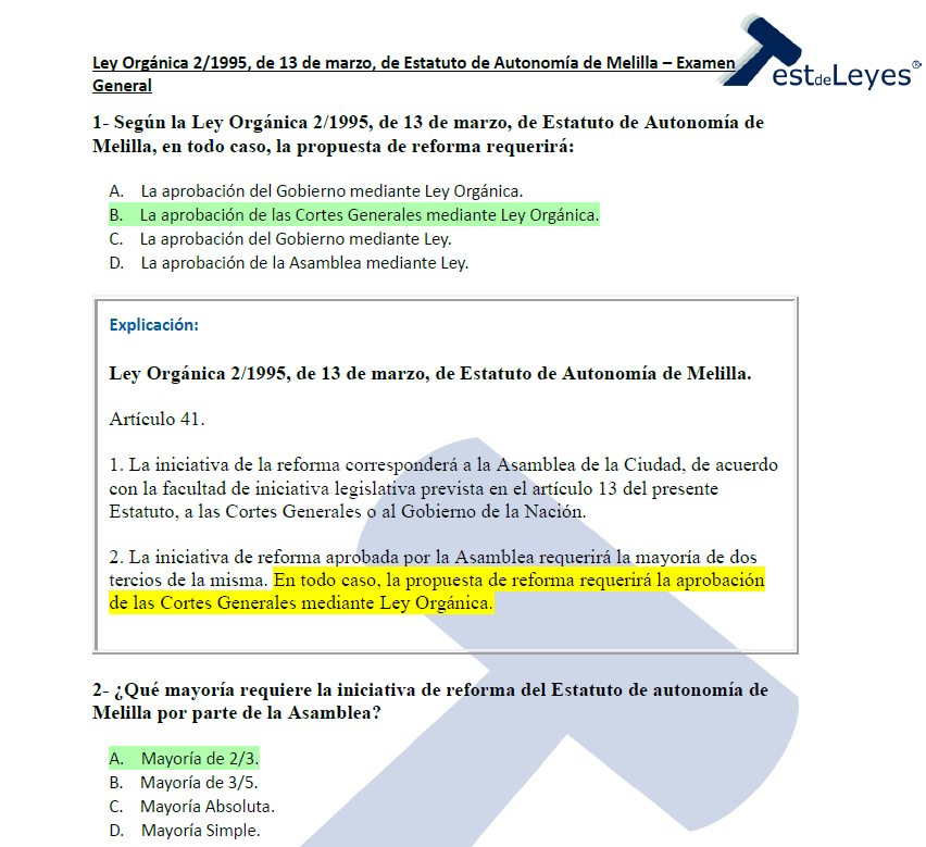 Ley Orgánica 2/1995, Estatuto de Autonomía de Melilla - Examen General - Imagen 3