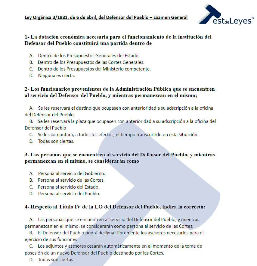 Ley Orgánica 3/1981, de 6 de abril, del Defensor del Pueblo - Examen General - Imagen 2