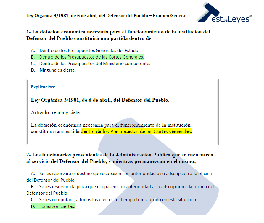 Ley Orgánica 3/1981, de 6 de abril, del Defensor del Pueblo - Examen General - Imagen 3
