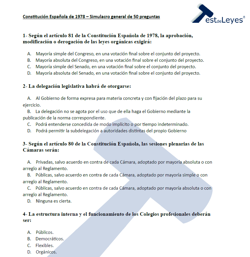 Simulacro General de 50 preguntas de la Constitución Española - Imagen 2