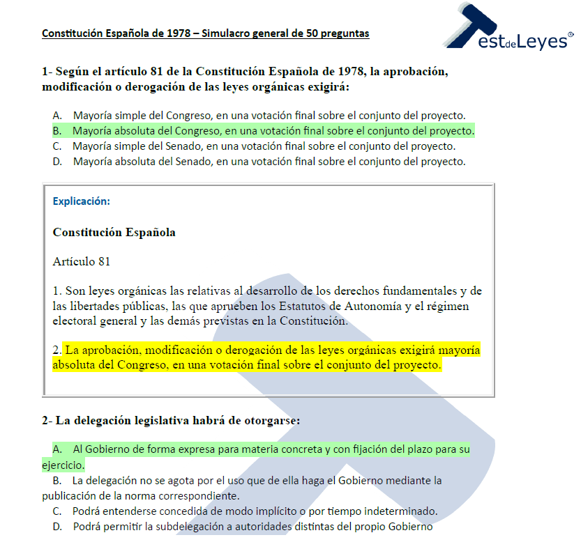 Simulacro General de 50 preguntas de la Constitución Española - Imagen 3