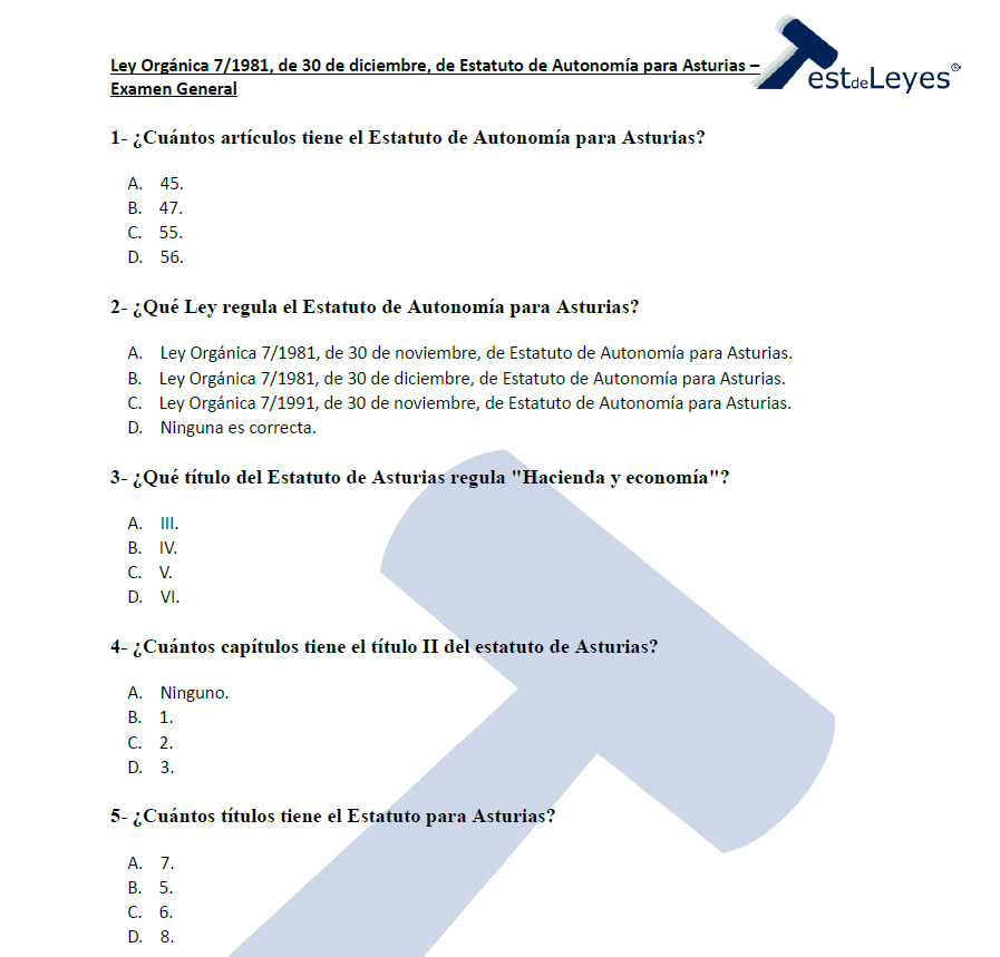 Ley Orgánica 7/1981, de 30 de diciembre, de Estatuto de Autonomía del Principado de Asturias - Examen general - Imagen 2