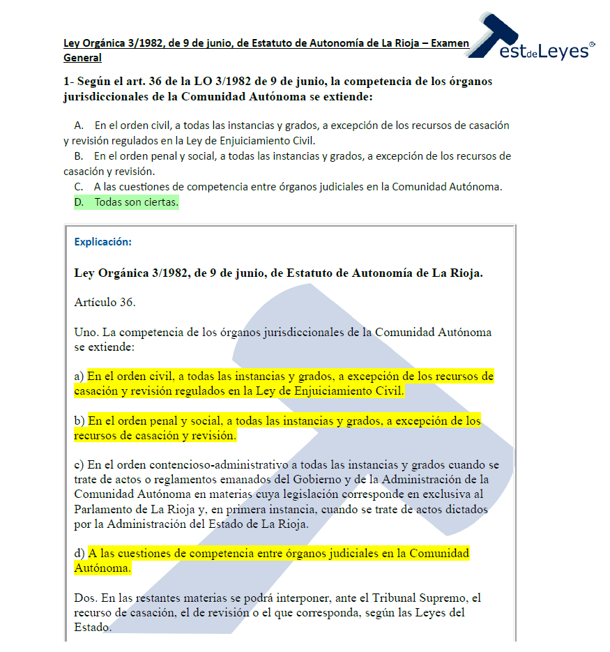Ley Orgánica 3/1982, de 9 de junio, de Estatuto de Autonomía de La Rioja - Examen general - Imagen 3