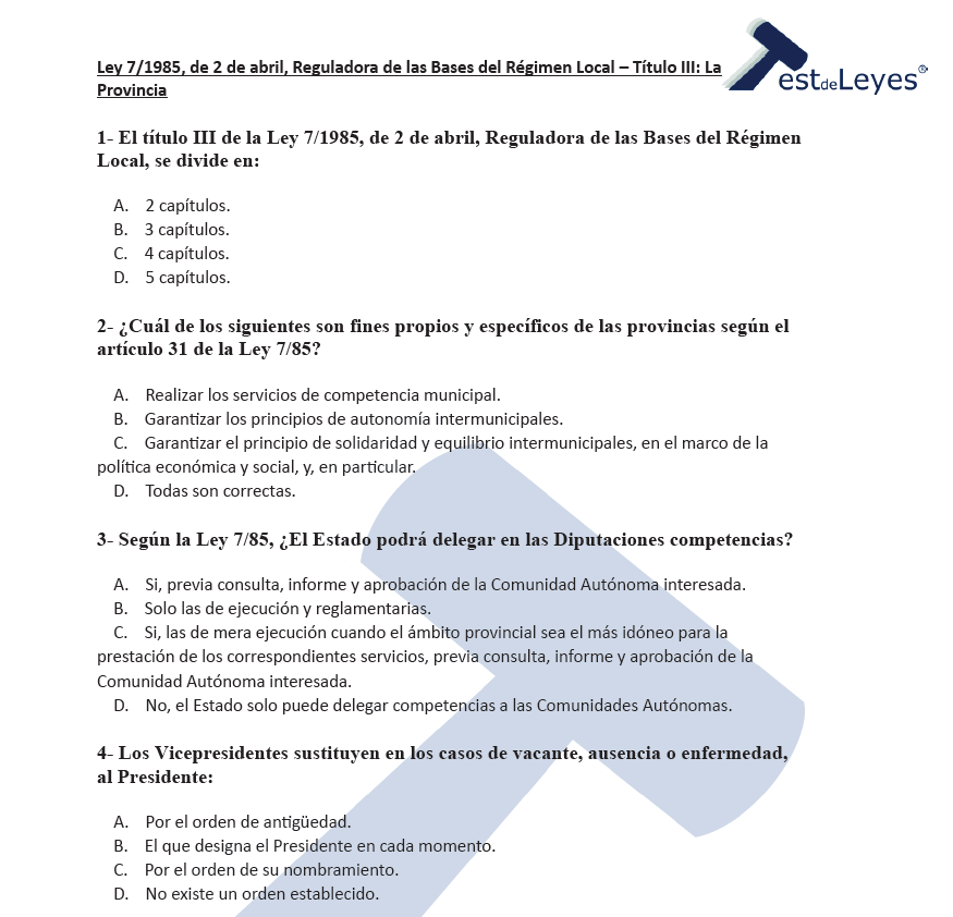 Ley 7/1985, de 2 de abril, Reguladora de las Bases del Régimen Local - Título III - La Provincia - Imagen 2