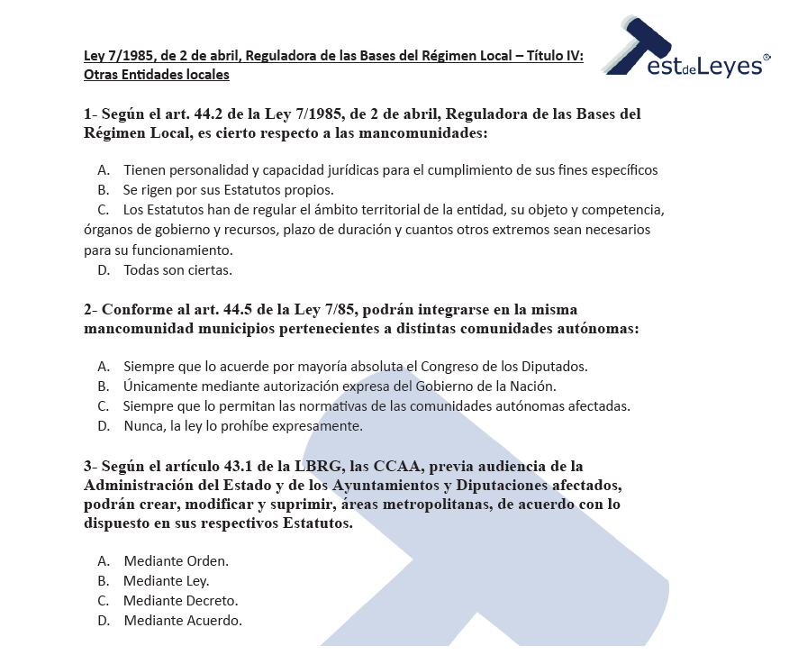 Ley 7/1985, de 2 de abril, Reguladora de las Bases del Régimen Local - Título IV - Otras Entidades Locales - Imagen 2