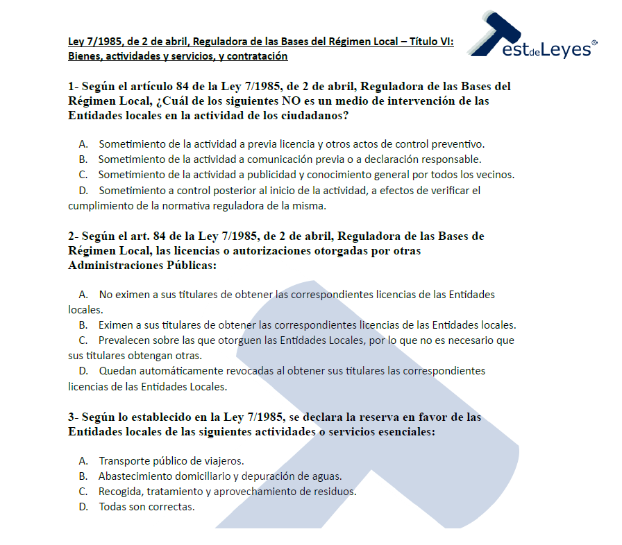 Ley 7/1985, de 2 de abril, Reguladora de las Bases del Régimen Local - Título VI - Bienes, actividades y servicios, y contratación - Imagen 2