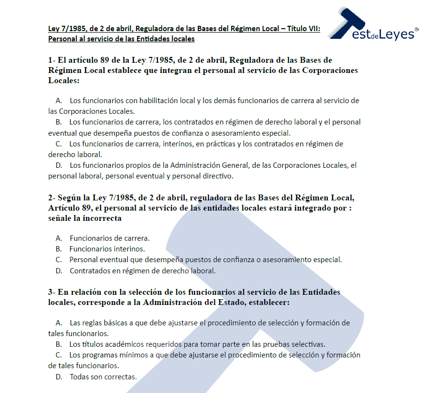 Ley 7/1985, de 2 de abril, Reguladora de las Bases del Régimen Local - Título VII - Personal al servicio de las Entidades locales - Imagen 2