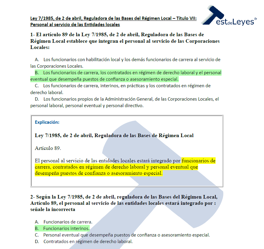 Ley 7/1985, de 2 de abril, Reguladora de las Bases del Régimen Local - Título VII - Personal al servicio de las Entidades locales - Imagen 3
