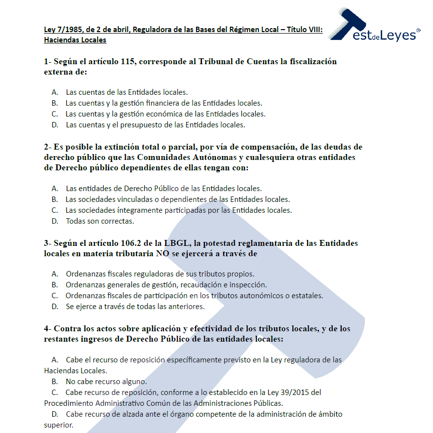Ley 7/1985, de 2 de abril, Reguladora de las Bases del Régimen Local - Título VIII - Haciendas Locales - Imagen 2