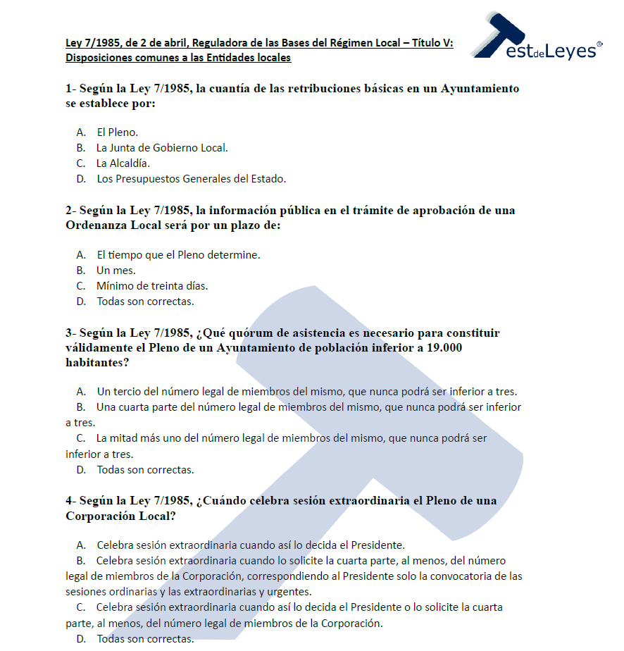 Ley 7/1985, de 2 de abril, Reguladora de las Bases del Régimen Local - Título V - Disposiciones Comunes a las Entidades Locales - Imagen 2