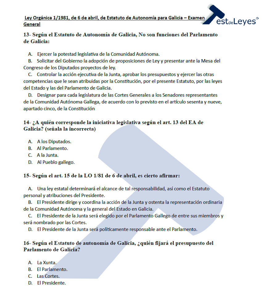 Ley Orgánica 1/1981, de 6 de abril, de Estatuto de Autonomía para Galicia - Examen General - Imagen 2
