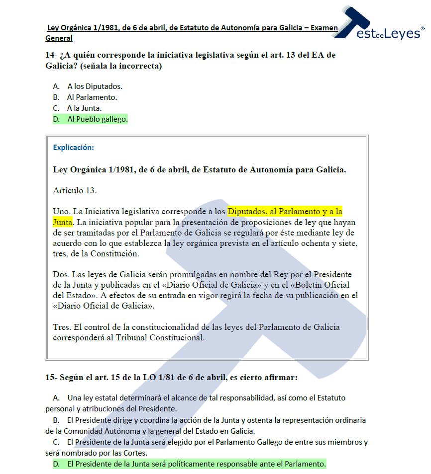 Ley Orgánica 1/1981, de 6 de abril, de Estatuto de Autonomía para Galicia - Examen General - Imagen 3