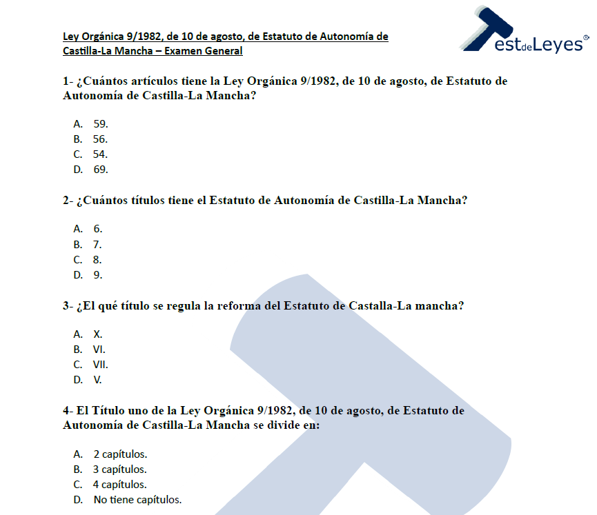 Ley Orgánica 9/1982, de 10 de agosto, de Estatuto de Autonomía de Castilla-La Mancha - Examen general - Imagen 2