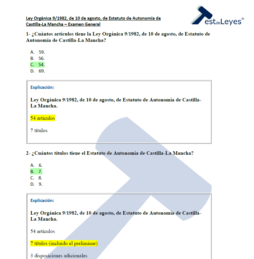 Ley Orgánica 9/1982, de 10 de agosto, de Estatuto de Autonomía de Castilla-La Mancha - Examen general - Imagen 3
