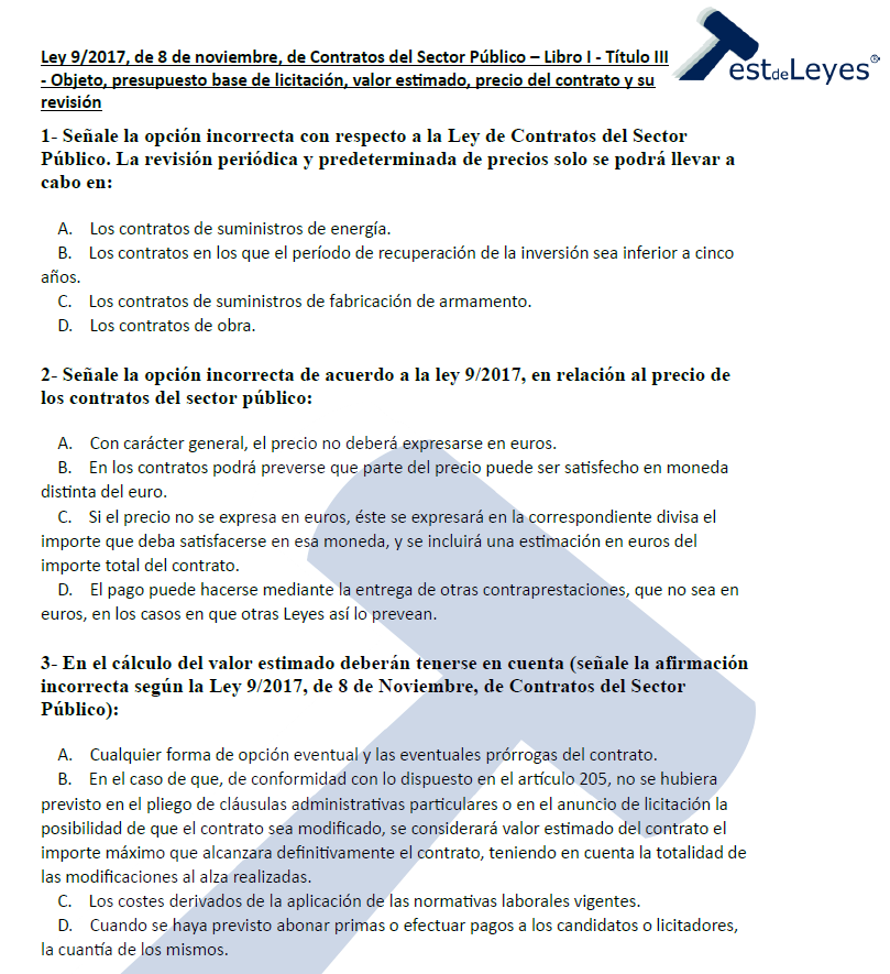 Ley 9/2017, de 8 de noviembre, de Contratos del Sector Público - Libro I Título III - Objeto, presupuesto base de licitación, valor estimado, precio del contrato y su revisión - Imagen 2