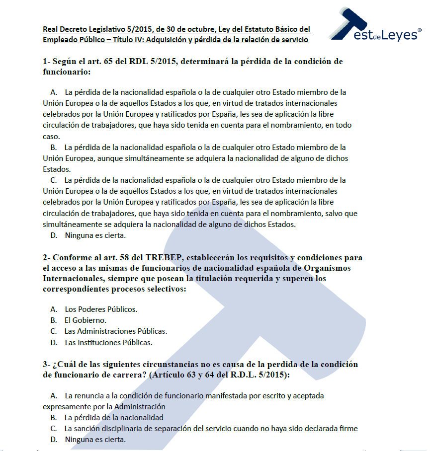 Estatuto Básico del Empleado Público - Título IV - Adquisición y pérdida de la relación de servicio - Imagen 2