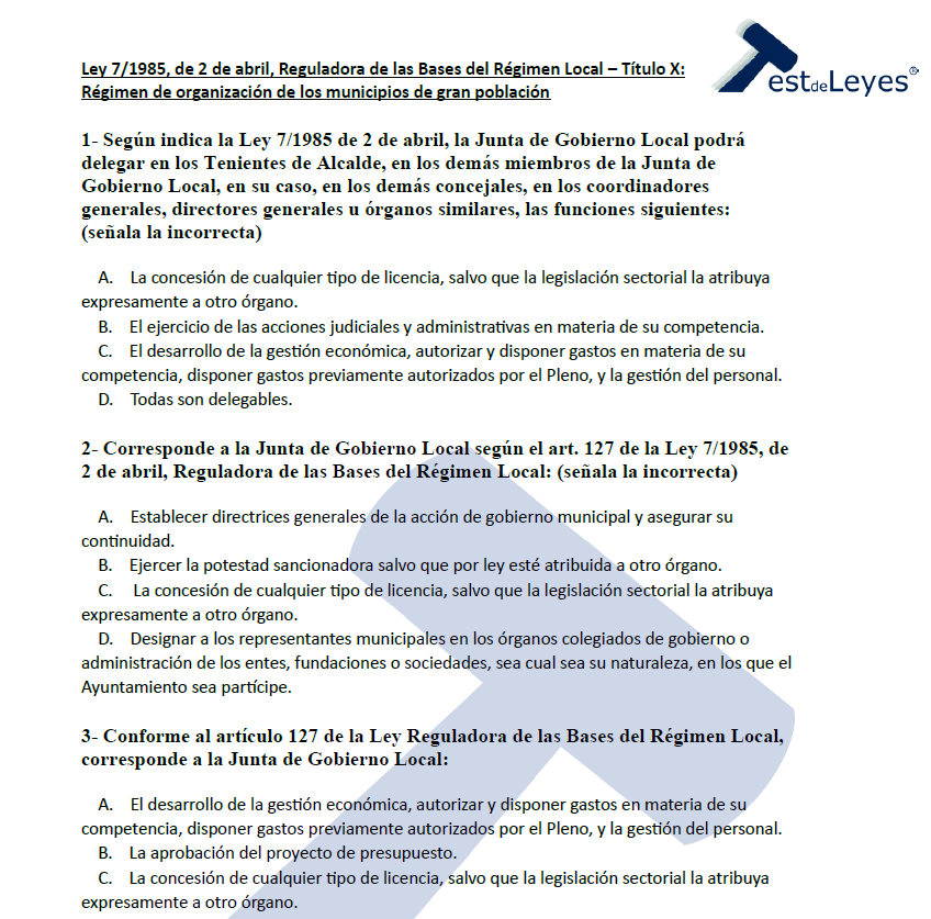 Ley 7/1985, de 2 de abril, Reguladora de las Bases del Régimen Local - Título X - Régimen de organización de los municipios de gran población - Imagen 2