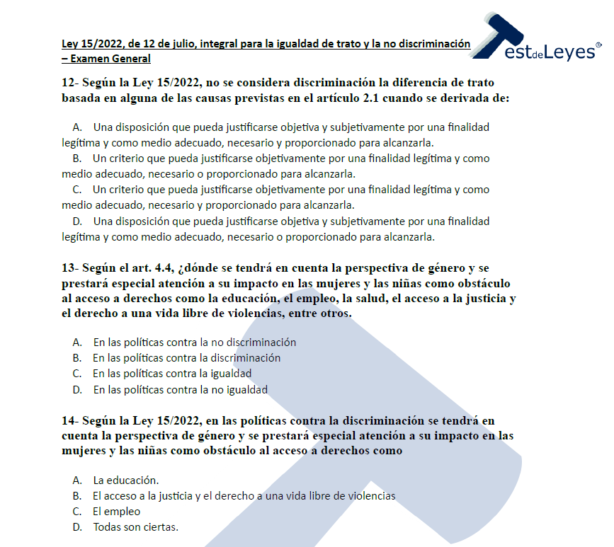 Ley 15/2022, de 12 de julio, integral para la igualdad de trato y la no discriminación - Examen General - Imagen 2