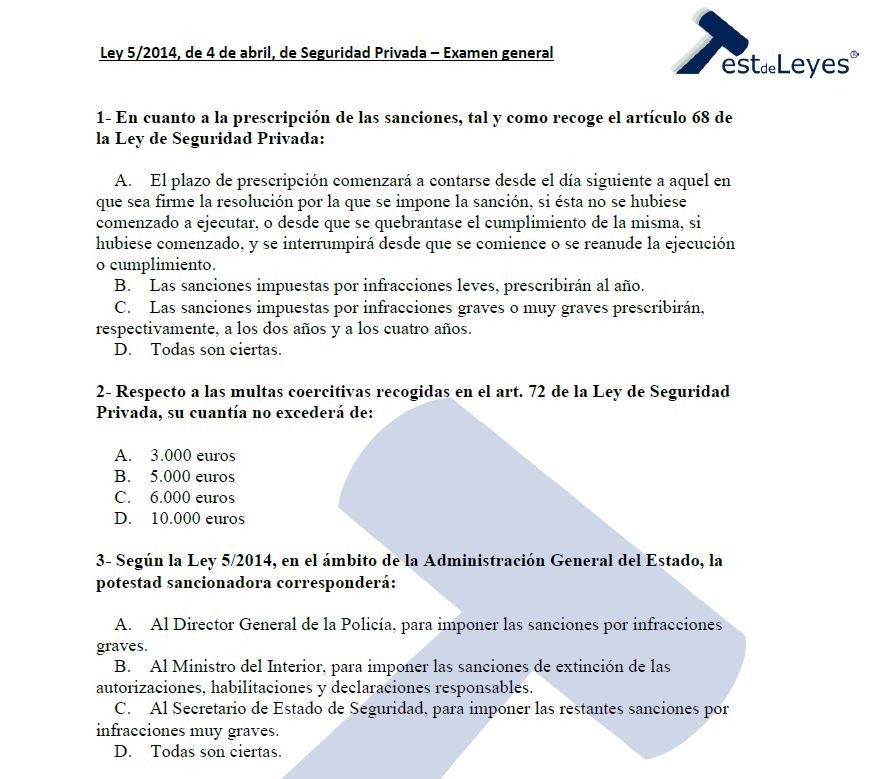Ley 5/2014, de 4 de abril, de Seguridad Privada - Examen general - Imagen 2