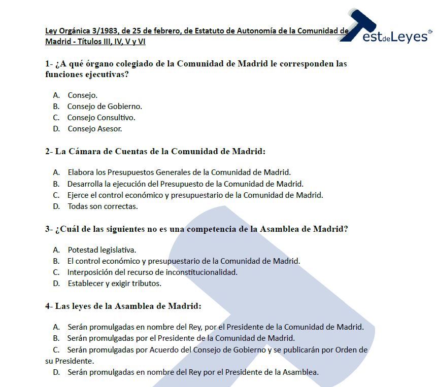 Ley Orgánica 3/1983, de 25 de febrero, de Estatuto de Autonomía de la Comunidad de Madrid - Títulos III, IV, V y VI - Imagen 2