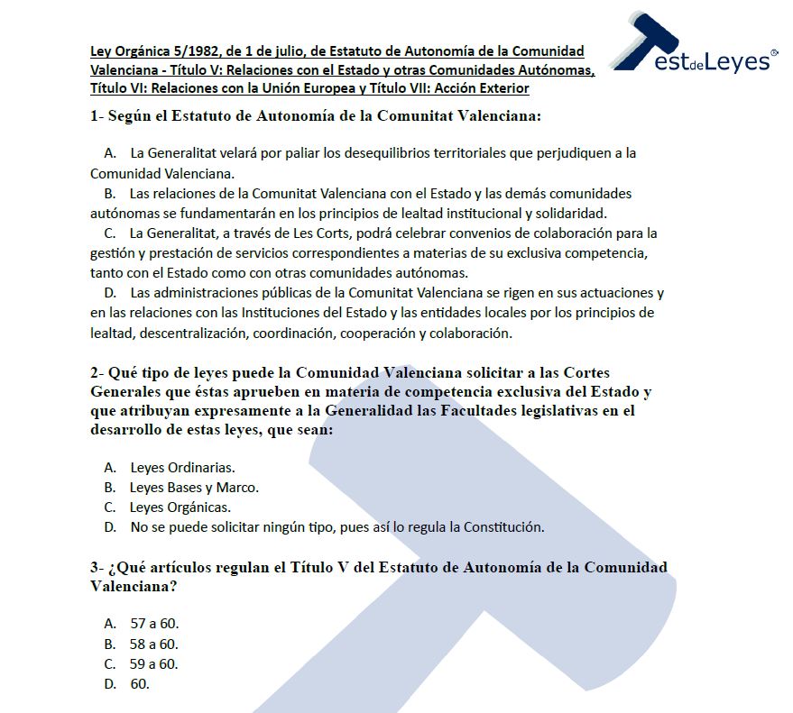 Ley Orgánica 5/1982, de 1 de julio, de Estatuto de Autonomía de la Comunidad Valenciana - Títulos V, VI y VII - Imagen 2