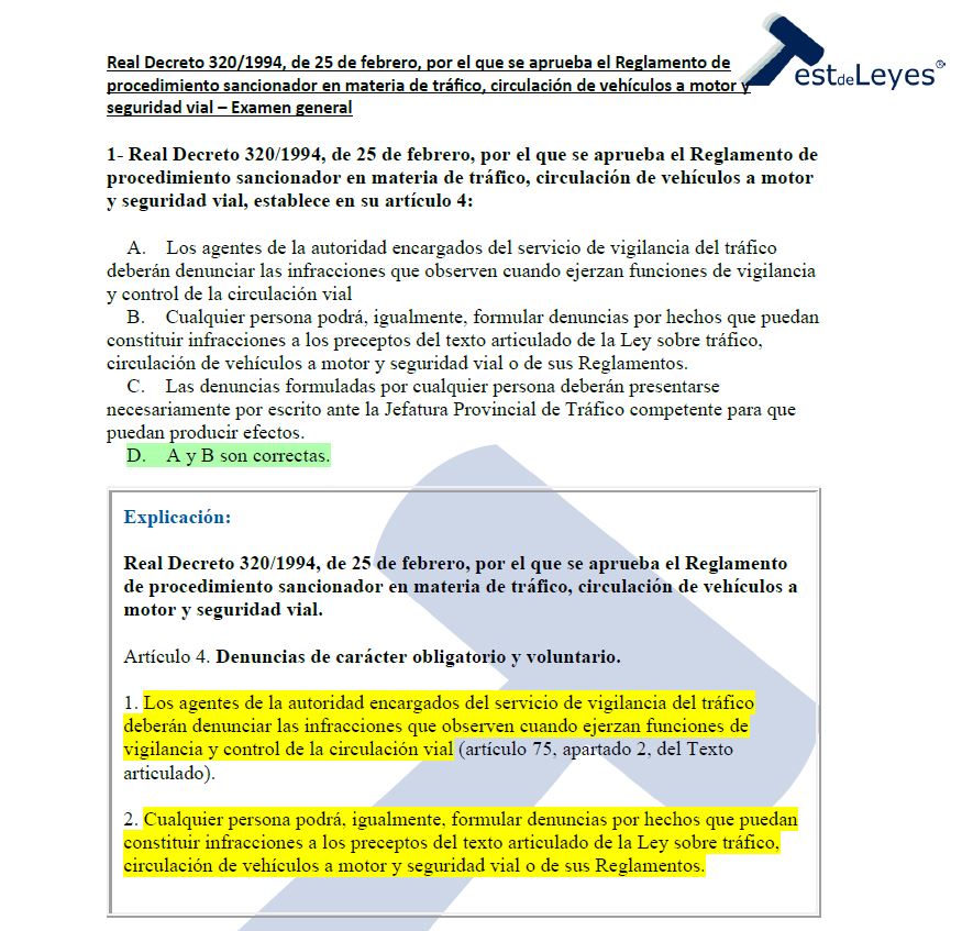 Real Decreto 320/1994, de 25 de febrero, por el que se aprueba el Reglamento de procedimiento sancionador en materia de tráfico, circulación de vehículos a motor y seguridad vial - Examen general - Imagen 3